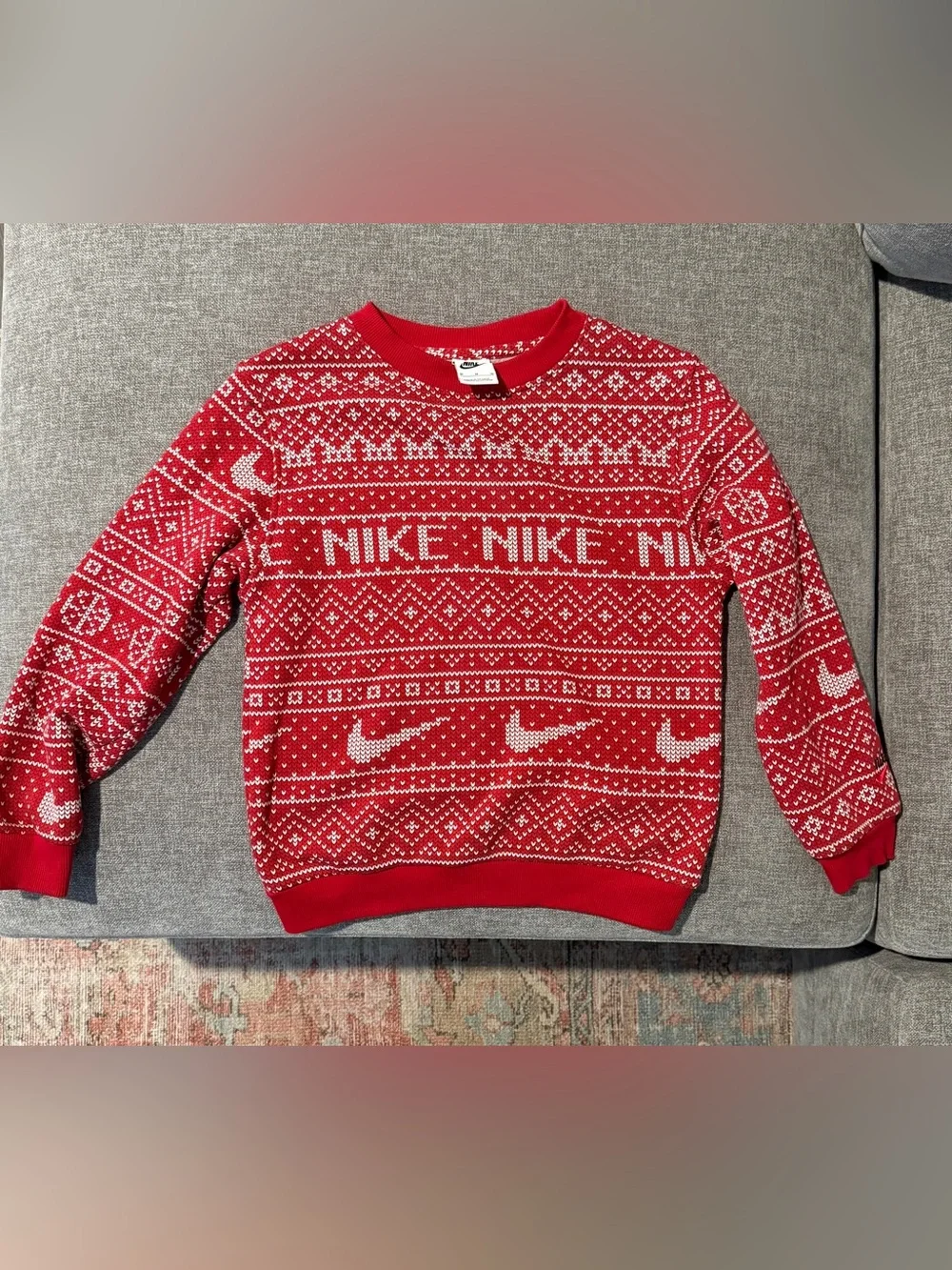 Nike Red & White Fair Isle Crewneck Sweater Medium